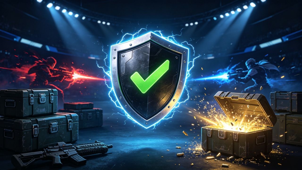 Is DatDrop legit - shield and checkmark over a CS2 case battle